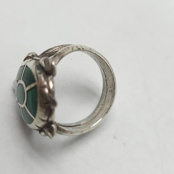 Navajo Silver Tortoise Ring With Green Malachite Stone For Women Size 7 - Picture 5 of 7